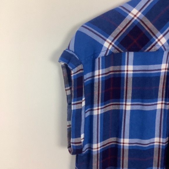 Rails Britt Santorini Royal Plaid Cap Sleeve Shirt XS - Picture 10 of 15